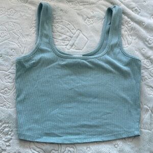 Stylish Ribbed Crop Top - Sky Blue